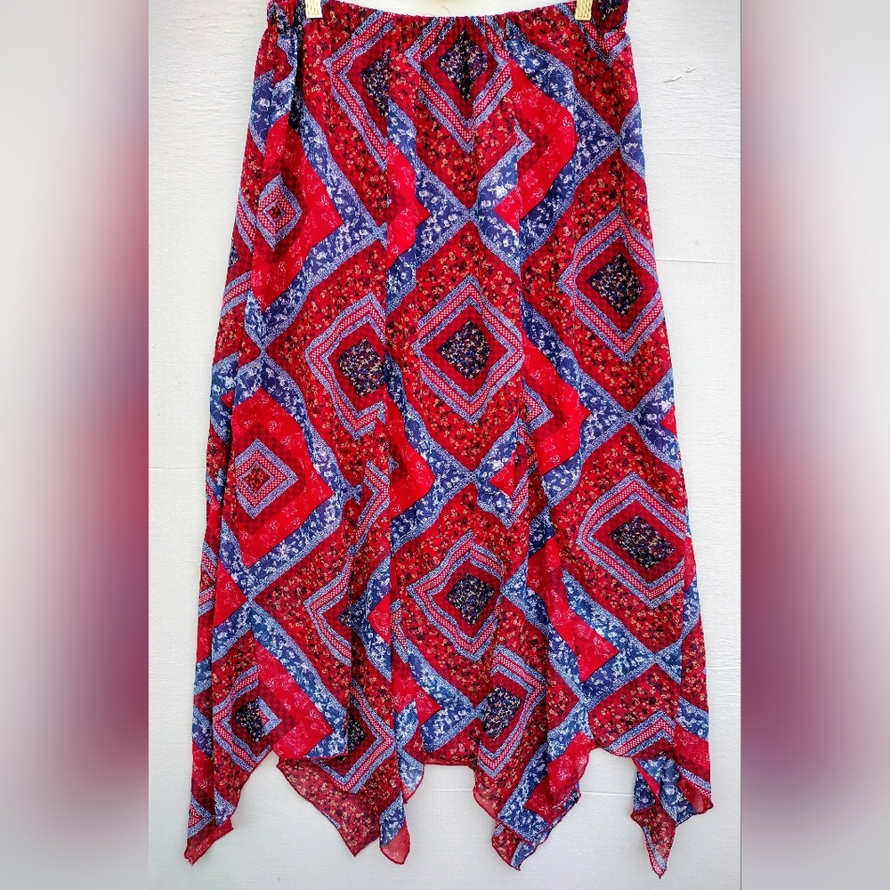 Indigo Soul Women's Lined Modest Maxi Skirt Handkerchief Hem Elastic Waist Sz L